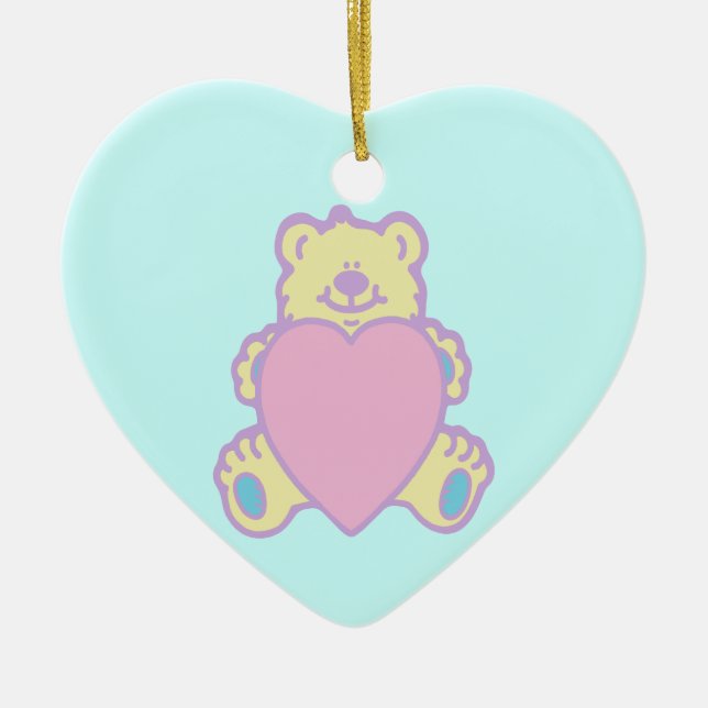 Cute Teddy Bear Love Heart Ceramic Ornament (Front)