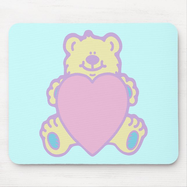 Cute Teddy Bear Love Heart Mouse Pad (Front)