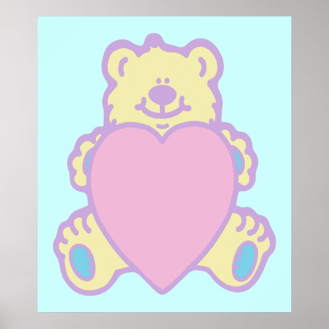 Cute Teddy Bear Love Heart Poster (Front)