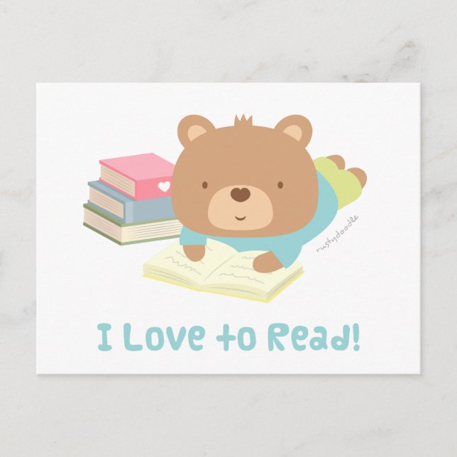 Cute Teddy Bear Loves To Read For Kids Postcard (Front)