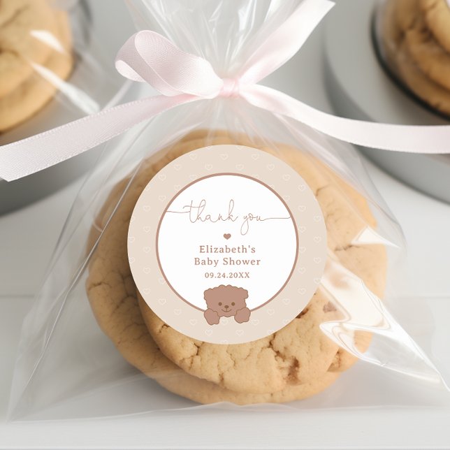 Cute Teddy Bear Minimalist Baby Shower Thank You  Classic Round Sticker (Creator Uploaded)