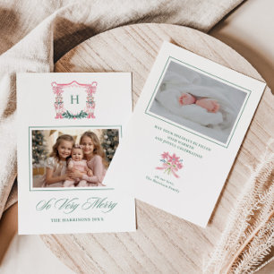 Cute Teddy Bear Monogram Crest  Holiday Card