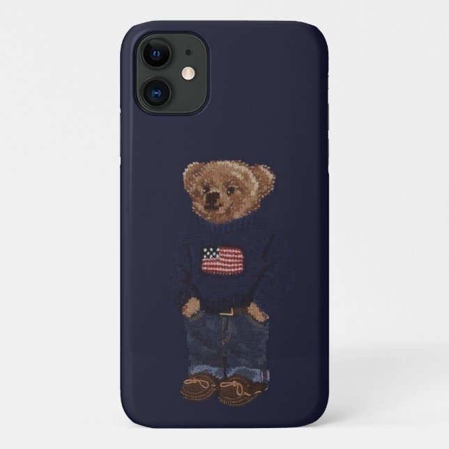 Cute Teddy Bear Navy Blue iPhone 11 Phone Case (Back)