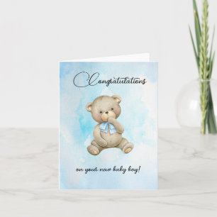 Cute Teddy bear new baby boy congratulations cards
