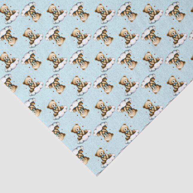 Cute Teddy Bear on a Cloud Blue Bow Tie Tissue Paper (Detail)