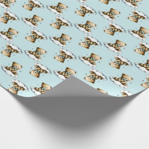 Cute Teddy Bear on a Cloud Blue Bow Tie Wrapping Paper