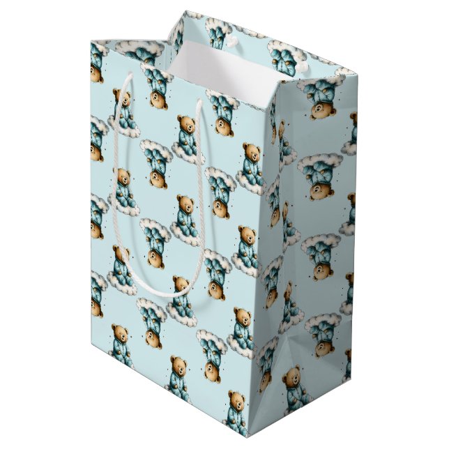 Cute Teddy Bear on a Cloud Blue PJs Medium Gift Bag (Back Angled)