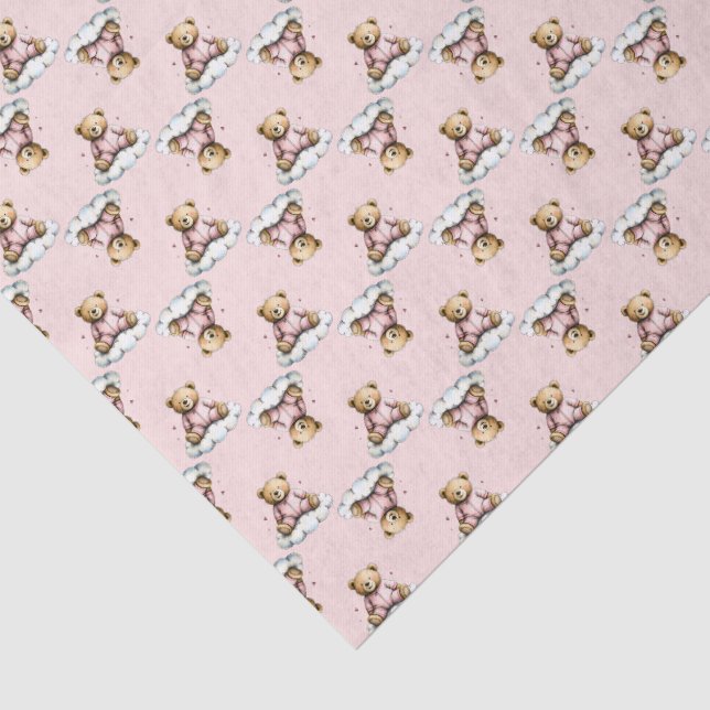 Cute Teddy Bear on a Cloud Pink PJs Tissue Paper (Detail)