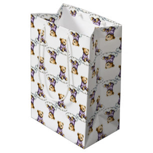 Cute Teddy Bear on a Fluffy Cloud Purple PJs Medium Gift Bag