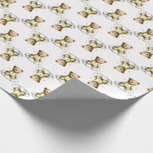 Cute Teddy Bear on a Fluffy Cloud Yellow Bodysuit Wrapping Paper