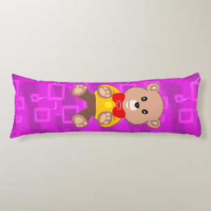 Cute Teddy Bear on Pink Geometric  Body Pillow
