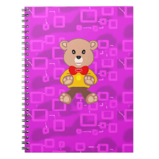 Cute Teddy Bear on Pink Geometric  Notebook