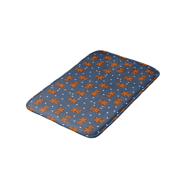 Cute teddy bear on polka dot bath mat (Angled)