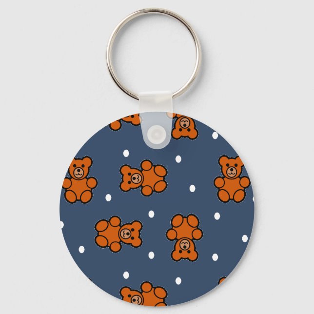 Cute teddy bear on polka dot keychain (Front)