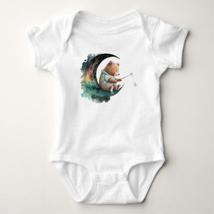 Cute Teddy Bear on the Moon, Plush Cartoon Bear Baby Bodysuit
