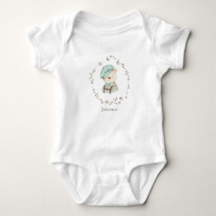 Cute Teddy Bear Overalls Hat Personalized Name Baby Bodysuit