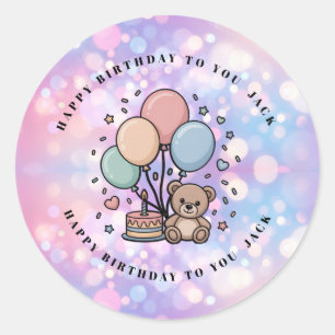 Cute Teddy Bear & Pastel Balloons Birthday Party Classic Round Sticker