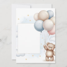 Cute Teddy Bear Pastel Balloons Invitation Frame