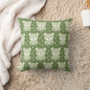 Cute Teddy Bear Pattern Green Plush Bear Throw Pillow