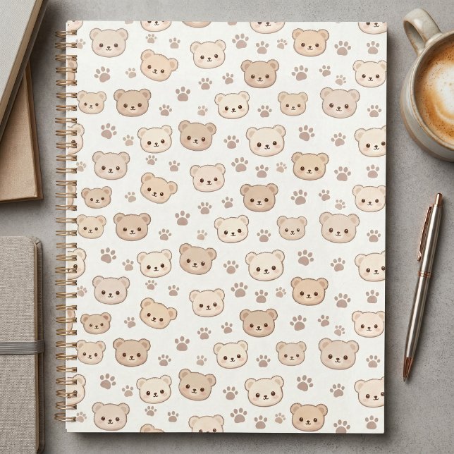 Cute Teddy Bear Pattern Notebook Cover Background (Créateur téléchargé)