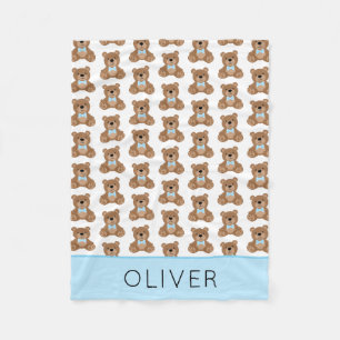 Cute Teddy Bear Pattern Personalized Boy Fleece Blanket