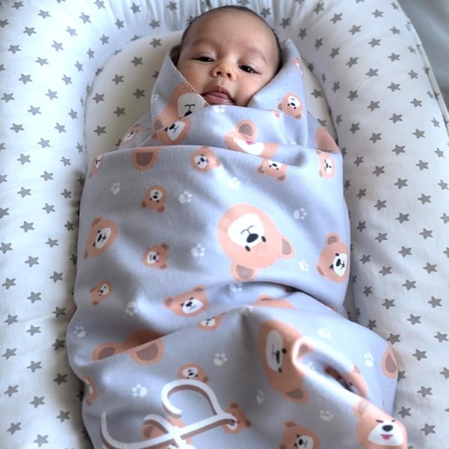 Cute Teddy Bear Pattern Personalized Sherpa Blanket (Custom baby teddy bear blanket)