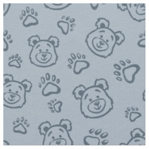Cute Teddy Bear Paws Boho Boy Baby Kids Blue Fabric