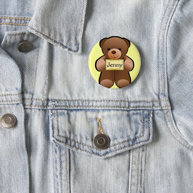 Cute Teddy Bear Personalized Name  2 Inch Round Button (In Situ)