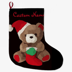 Cute Teddy Bear Personalized name Large Christmas Stocking