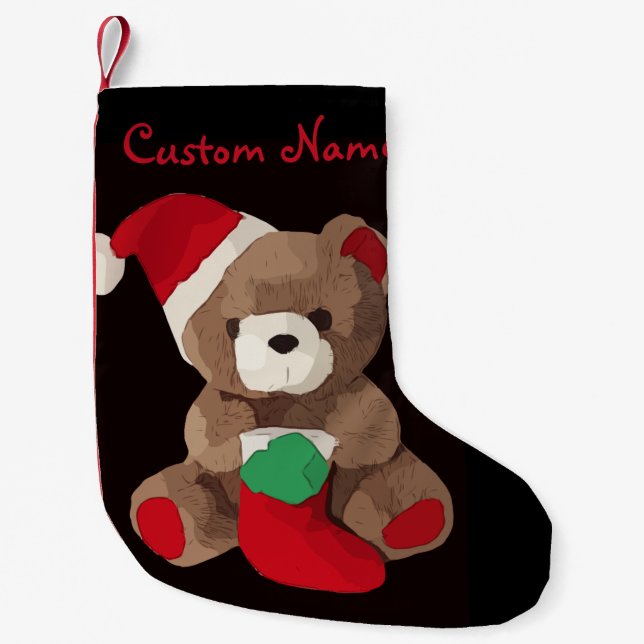 Cute Teddy Bear Personalized name Small Christmas Stocking (Front)