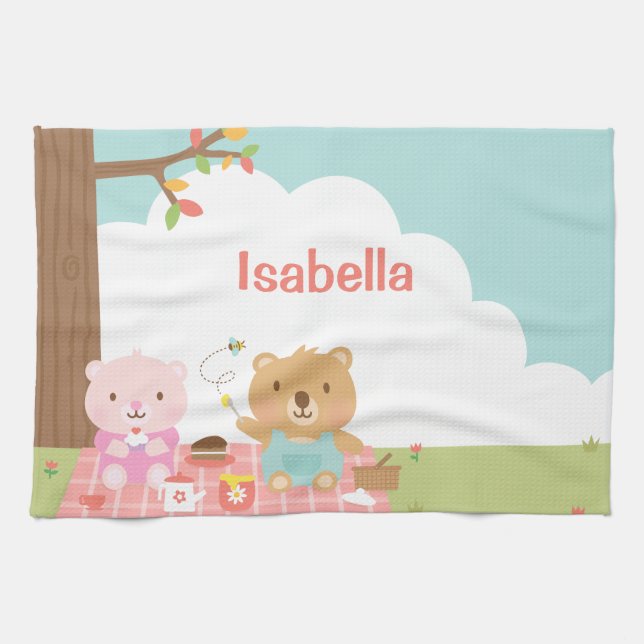 Cute Teddy Bear Picnic Party Outdoor For Kids Kitchen Towel (Horizontal)