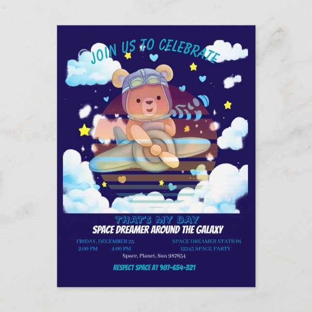 Cute Teddy Bear Pilot Airplane Art Postcard (Front)