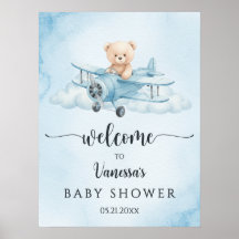 Cute Teddy Bear Pilot Baby Shower Welcome