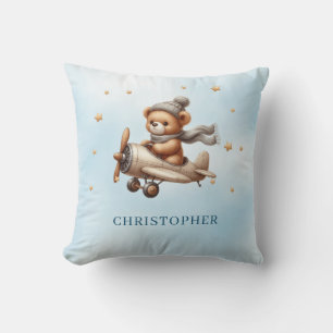 Cute teddy bear pilot boy baby shower gift throw pillow