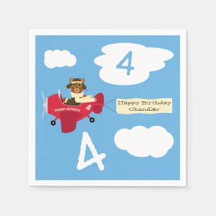 Cute Teddy Bear Pilot Custom Name and Age Birthday Napkin