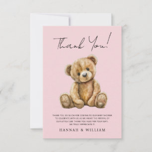 Cute Teddy Bear Pink Baby Girl Baby Shower Thank You Card