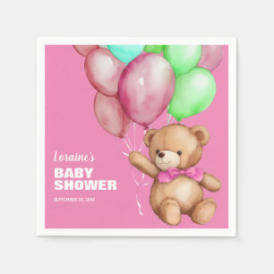 Cute Teddy Bear Pink Baby Shower Napkin
