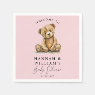 Cute Teddy Bear Pink Girl Baby Shower Napkin