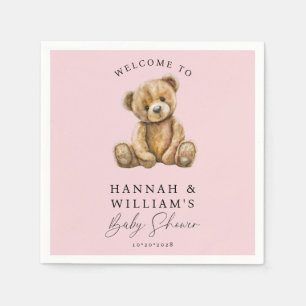 Cute Teddy Bear Pink Girl Baby Shower  Napkin