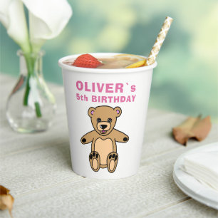 Cute Teddy Bear Pink Kids Birthday Party  Paper Cups