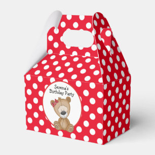 Cute Teddy Bear Polka Dots Birthday Favor Box