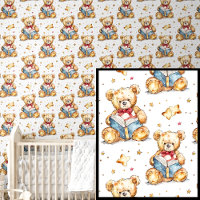 Cute Teddy Bear Reading Book Brown Blue