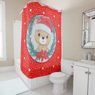 Cute Teddy Bear Red and White Stars Christmas