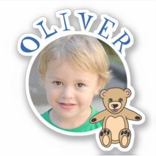 Cute Teddy Bear Round Frame Name and Photo Kids