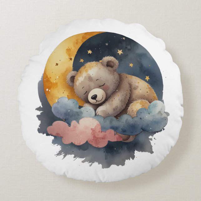 Cute Teddy Bear Round Pillow (Front)
