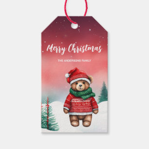 Cute teddy Bear Santa Christmas party holiday kid Gift Tags