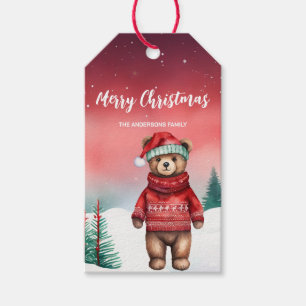 Cute teddy Bear Santa Christmas party holiday kid Gift Tags