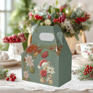 cute teddy bear, Santa Claus with flowers Favor Box