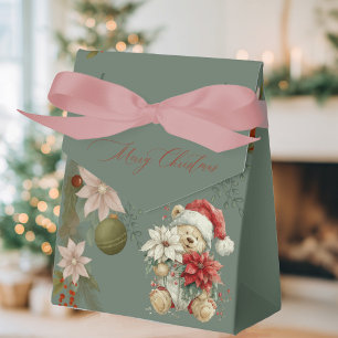 cute teddy bear, Santa Claus with flowers Favor Box