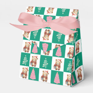 Cute teddy Bear Santa Merry Christmas tree party Favor Box